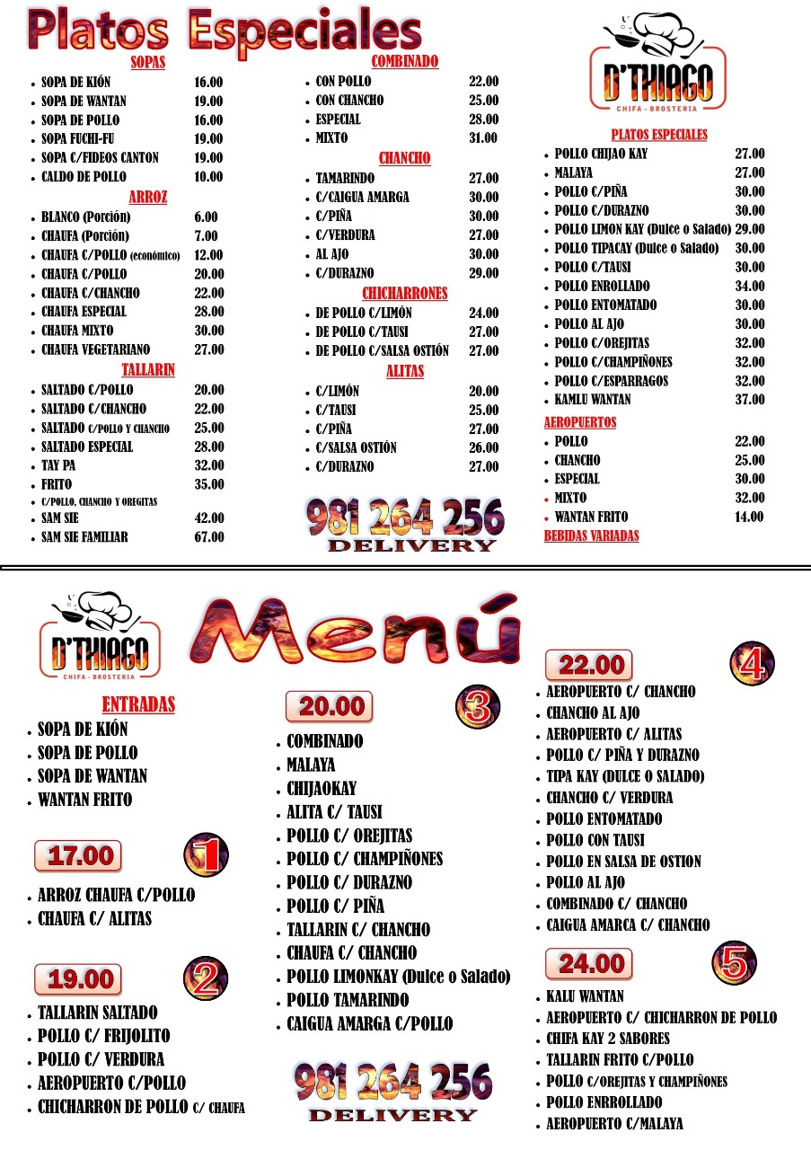 Carta Completa D'Thiago Chifa Brosteria